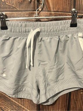 Under Armour Light Gray Girls' Athletic Shorts with White Drawstring